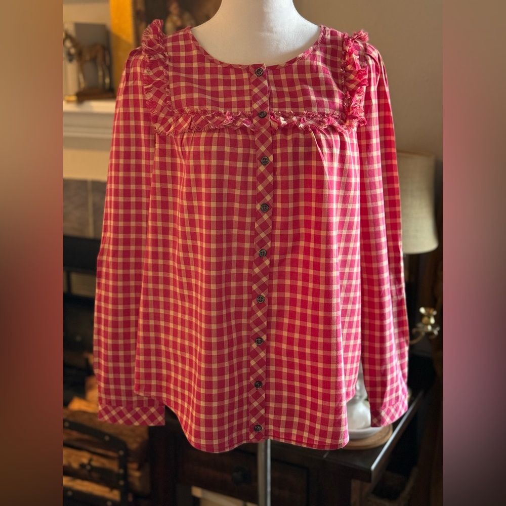 Anthropologie Holding Horses Size 6 Quadrado Pink Tan
Gingham Button Down Top